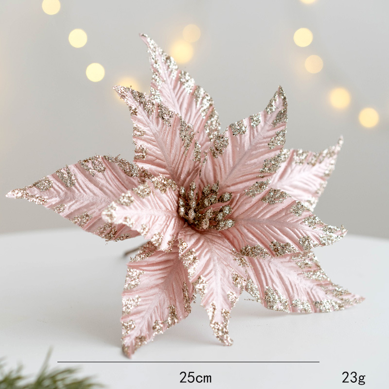 Adornos navideños de tela, flores doradas y plateadas para decoración de árbol