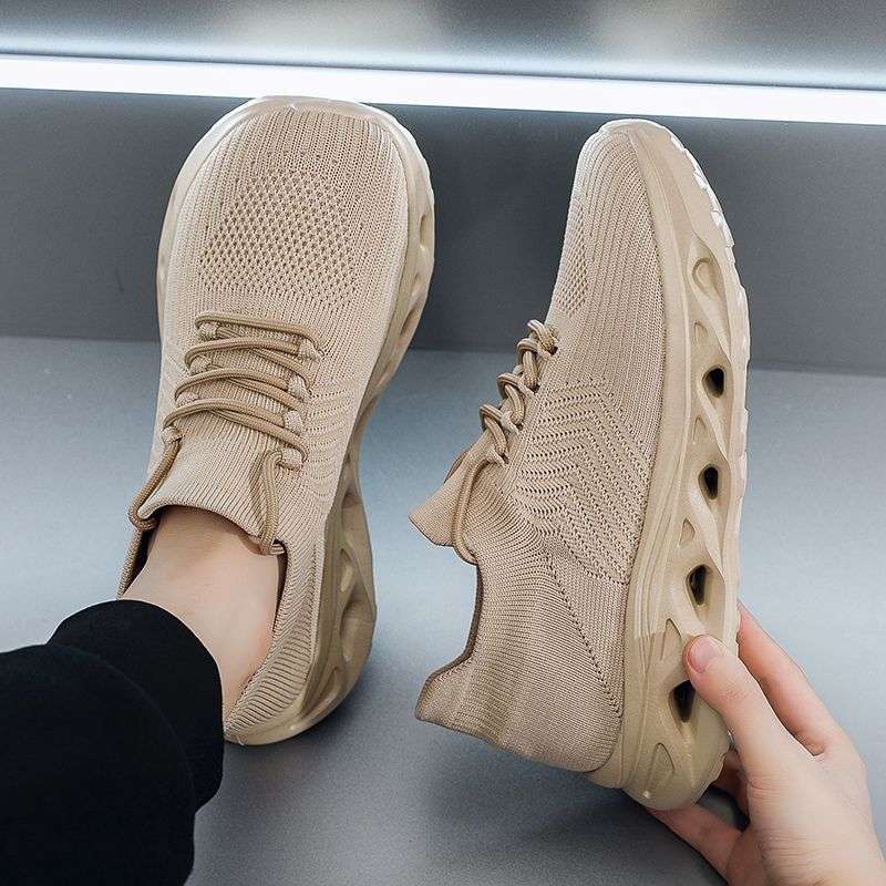 Men's Summer Lightweight Wide-Foot Bone Widened Mesh Breathable Fly-Knit Plus-Size Sports Running Wide-Last Elastic Sock Shoes