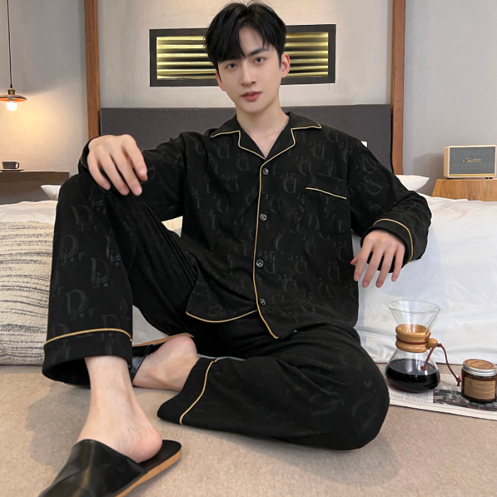 Pijamas de terciopelo para hombres primavera, otoño, invierno, terciopelo de coral más cálido, terciopelo de isla, cardigan, conjunto de ropa para el hogar