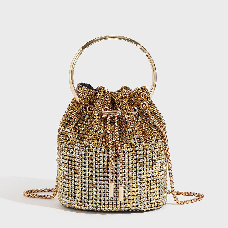 Women's Rhinestone Shoulder Bag Versatile Mini Bucket Handbag_voghion.com