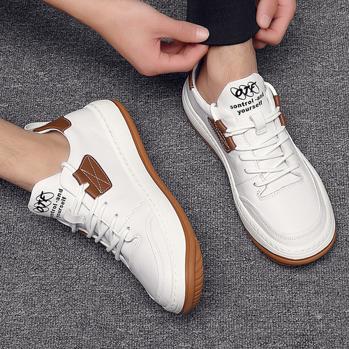 Clown shoes men's leather spring sports new trend Korean version men's white low-top casual sneakers small white shoes for men
