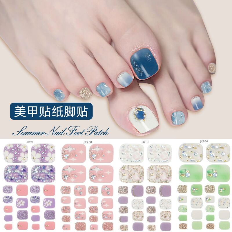 2025 Summer New Product Explosive Ice Transparent Toenail Stickers Waterproof Ins Crystal Toenail Manicure Stickers Full Stickers Export