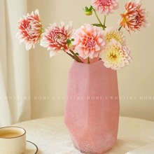 粉色几何磨砂肌理北欧中古风玻璃琉璃花瓶插花器摆件