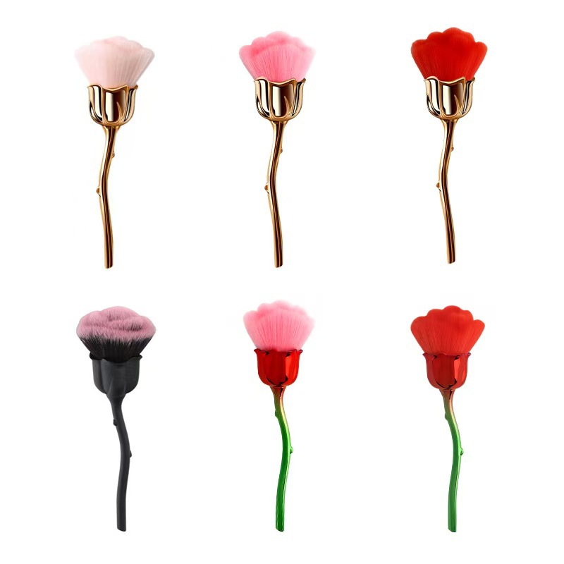 Nuevo cepillo de polvo de uñas, cepillo de polvo de uñas, pintura en polvo, mango de oro rosa, tamaño medio, belleza necesaria para la manicura.
