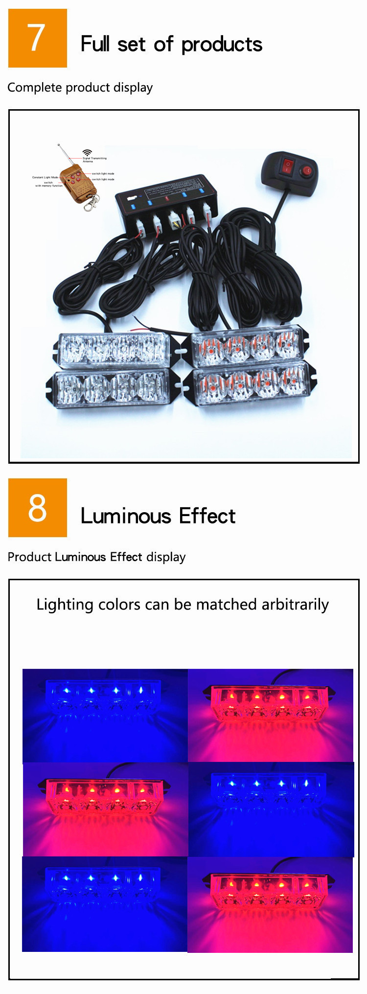One-To-Four 4Led Center Grille Strobe Light Truck Side Light High-Power Wireless Turn Signal Remote Control Flashing Warning Light