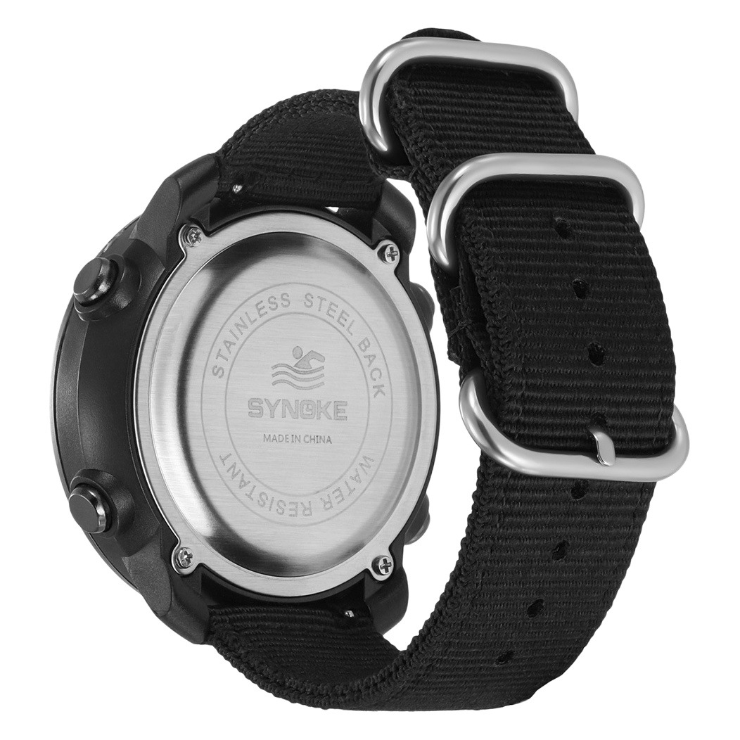 SYNOKE hombres deportes reloj electrónico correa de nylon multifuncional impermeable luminoso pantalla grande al aire libre montañismo moda Deportes