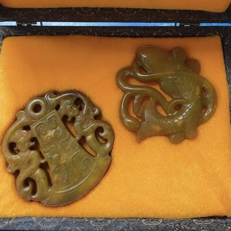 直播供货仿古做旧工艺品岫玉做旧 古风配饰 福字吉祥套盒玉牌批发|undefined