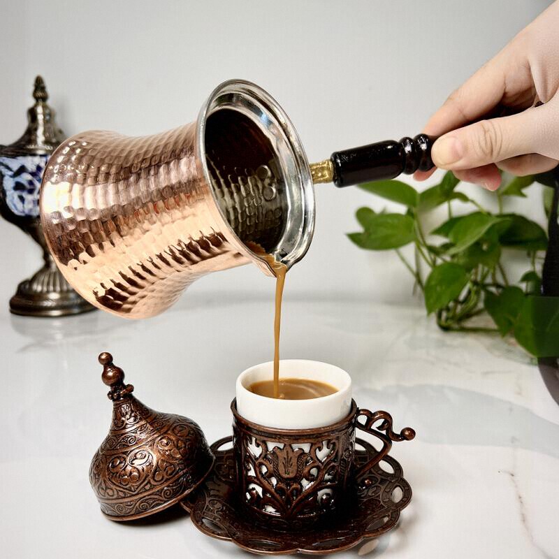 Turkey Imported Handmade Thickened Copper Coffee Pot Hot Milk Boiling Teapot Wooden Handle Anti-heat Hand Pot