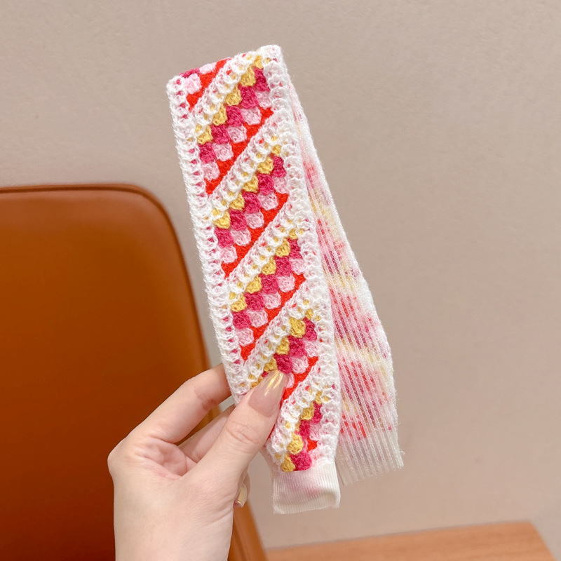 Otoño y invierno flores trituradas de punto Velcro cinta de cabello de alta calidad para mujeres frangeas acabado de cabello de artefacto de la niña bandas de cabello tocado