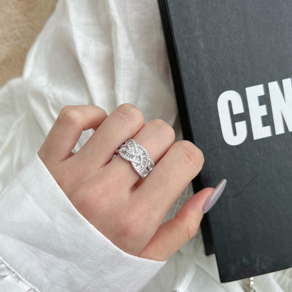 925 Sterling Silver Zircon U Shape Waves Heart Shape Rings display picture 8