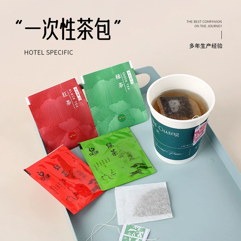 Оптовая продажа чая для гостиниц, индивидуально упакованные одноразовые чайные пакетики для гостевых комнат, маленькие пакетики для отелей B&B, черный чай, зеленые чайные пакетики