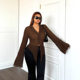 Trendy Street Irregular Mesh Cardigan T-shirt 2024 Autumn and Winter New Spice Girls All-match Lapel Horn Sleeve Top