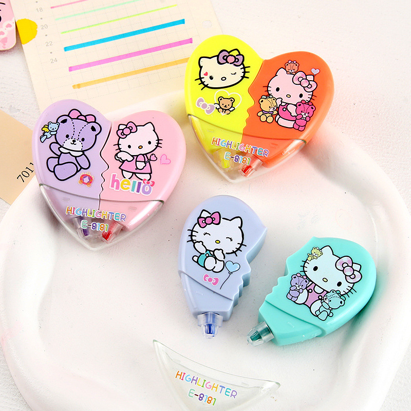 Caricatura gato resaltador de alto valor facial amor color acuático resaltador de color estudiantes de papelería de aprendizaje primario