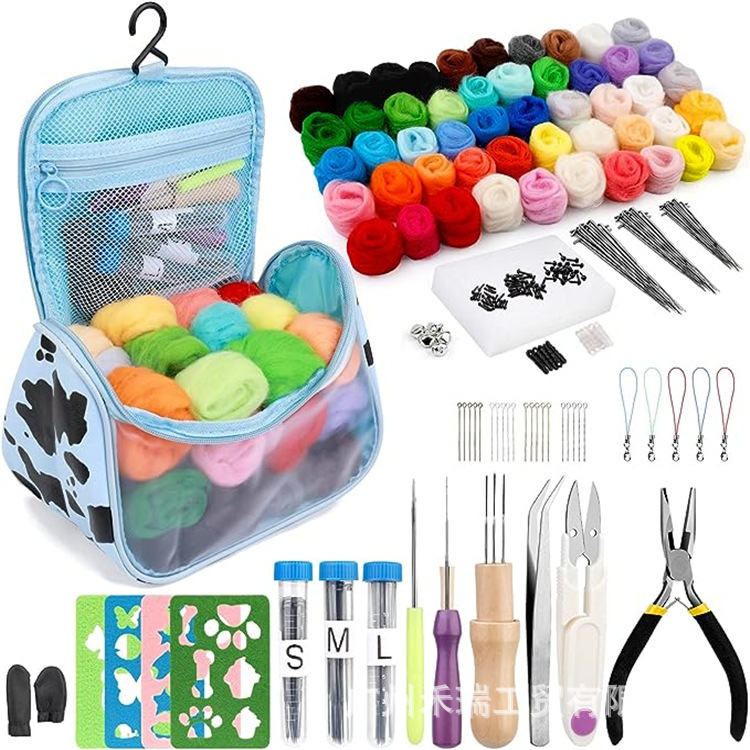 Cross-border 228 pieces needle felt suit primary wool felt tools roving primary felt suit needle felt supplies DIY tools