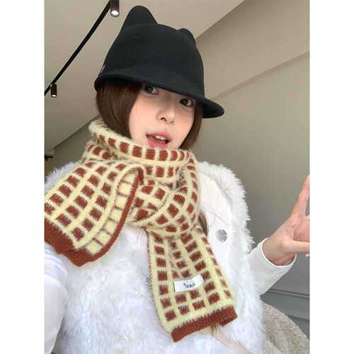 Wool Texture Felt Plaid Knitted Scarf for Women - 2025 New Arrival Winter Soft and Plump Thick Warm Neck Scarf