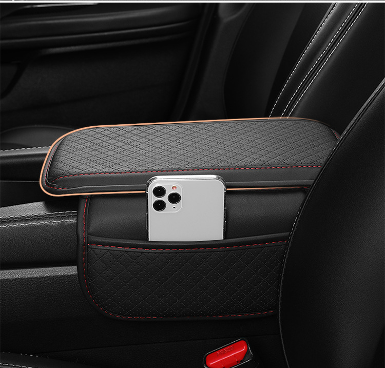 Car Armrest Box Heightening Pad, Anti-Slip Car Armrest Protective Pad, Multi-Functional Storage Bag, Leather Breathable Protective Pad