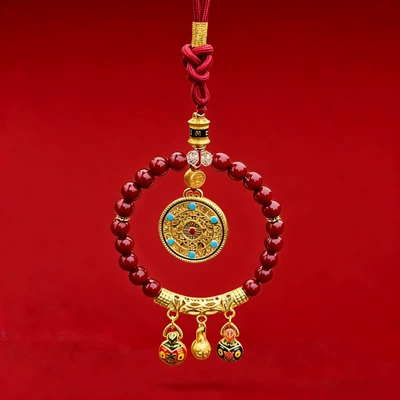 Cinnabar Car Hanging Amulet for Car hanging - cinnabar-gold-swallowing-beast-car-hanger-compass