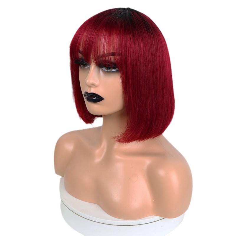 Tam mekanizmalı başlık Düz Bob İnsan Saçı Patlama ile insan saçı perukları_voghion.com