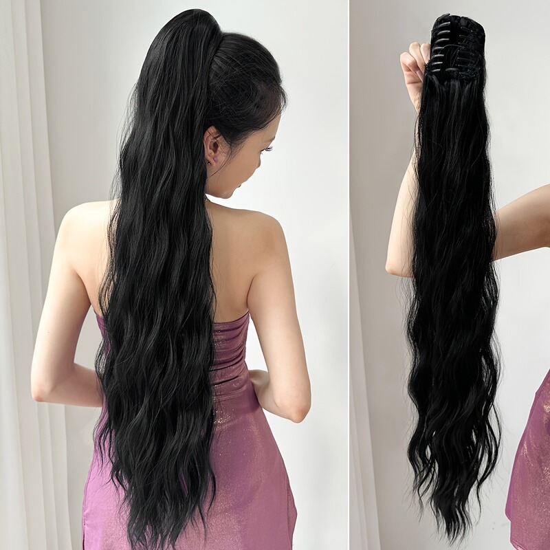 32Inch Cross-Border Hot-Selling Wig Ponytail Women's Long Hair Large Clip Water Ripple Ponytail Fluffy Fashion Artificial Ponytail