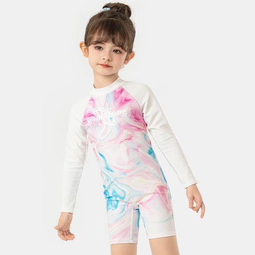 Momasong Children's Swimwear Ins Style Girl Middle Childhood Baby One-piece Long Sleeve Beach Sun Protection Surfing Swimming Suit