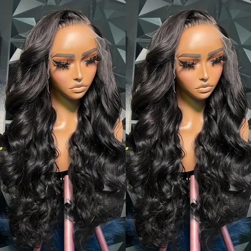 Rose Patterned Black Wavy Wig Full Head Cover Synthetic Hair Extension Best Selling_voghion.com