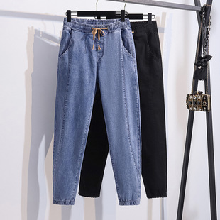 Extra Large size women's clothing Denim/300 trousers high waist slimming casual loose slimming daddy pants 3313
