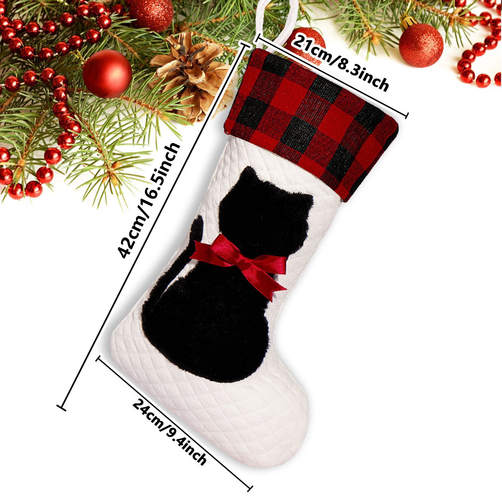 Mascotas transfronterizas calcetines de Navidad rojo y negro cuadrado perro gato bolsas de regalos de Navidad colgantes de árbol de Navidad atmósfera de vacaciones bolsas de regalos