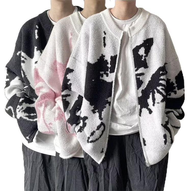 Explosiones transfronterizas de tamaño grande irregular jersey jacquard suéter cardigan hombre chaqueta de fábrica de invierno al por mayor