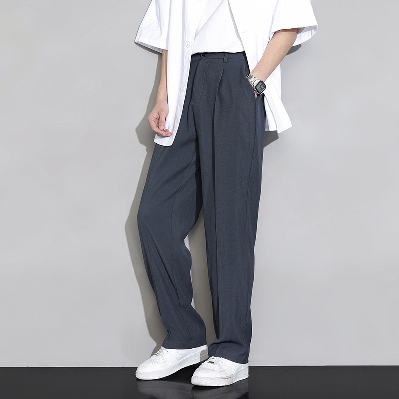 Pantalones de hombre nueve puntos pantalones de verano relajados pantalones casuales rectos para hombre sensación de seda de hielo negro pantalones de traje