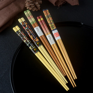 Seven Lane Lacquer Japanese Style and Style Wooden Chopsticks Traditional Ethnic Style Creative Gift Home Non-slip Wooden Chopsticks