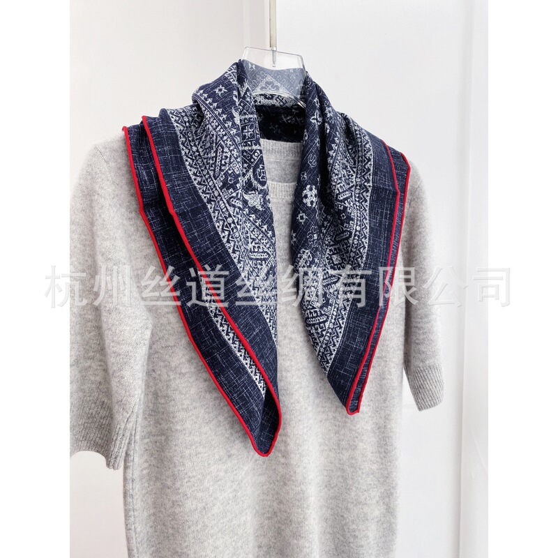 双面印花真丝羊毛丝巾女秋冬经典腰果花百搭气质丝巾保暖围巾跨境|undefined