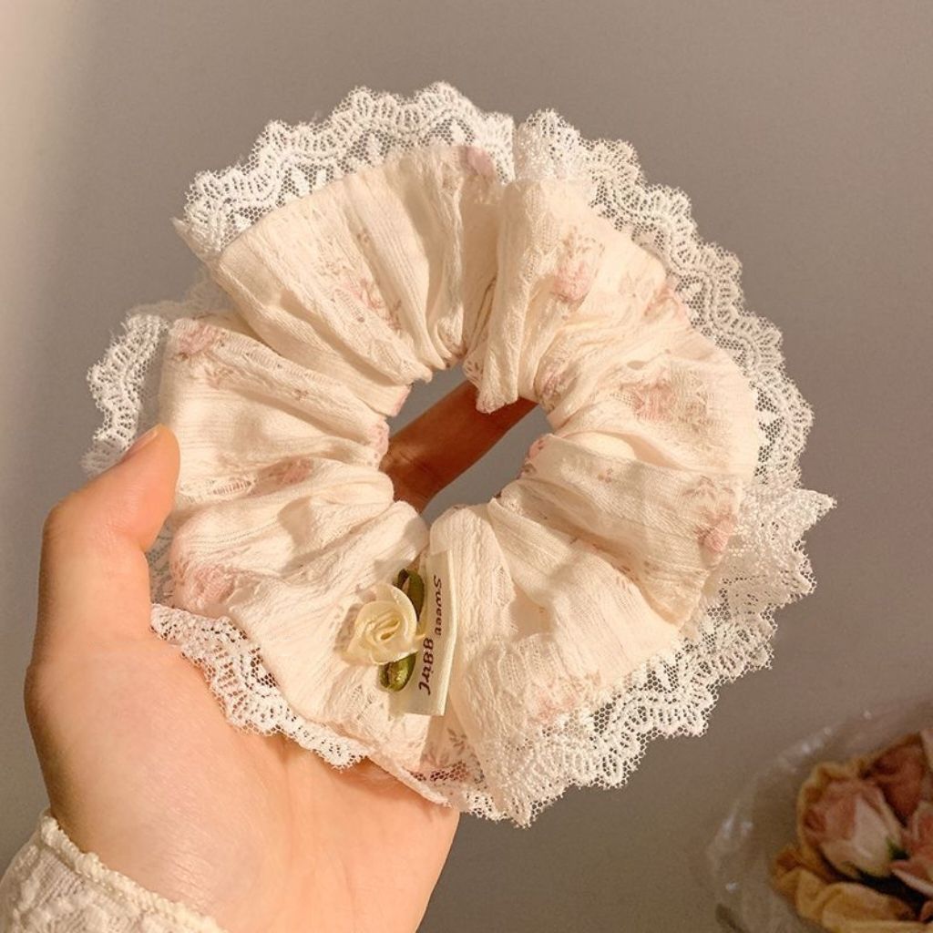 Corbata de pelo de intestino de lunares de crema grande coreana, gomas de goma de cola de caballo suaves para mujer, accesorios para el cabello de bola, accesorios para el cabello, cuerda para la cabeza