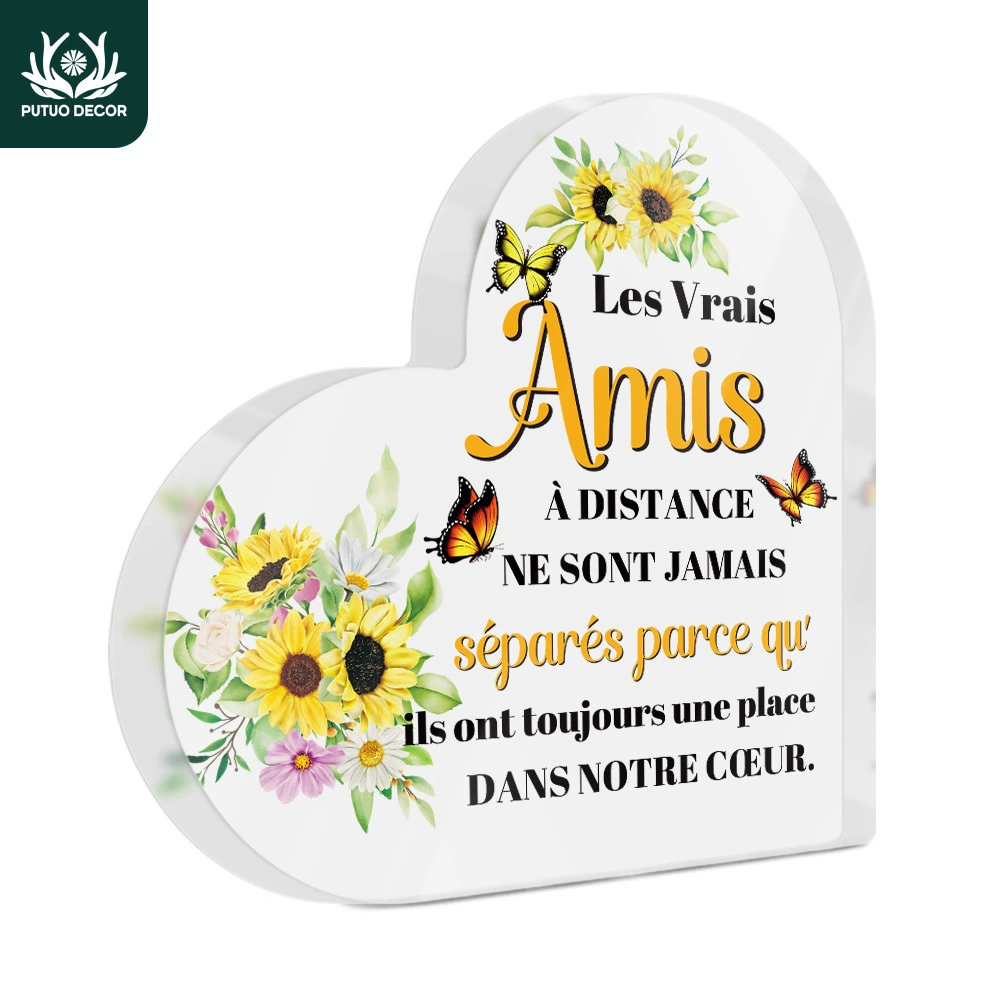 2D плоская французская акриловая табличка для украшения стола в форме сердца - «Настоящие друзья в разлуке» двуязычная дружба на английском/французском языке