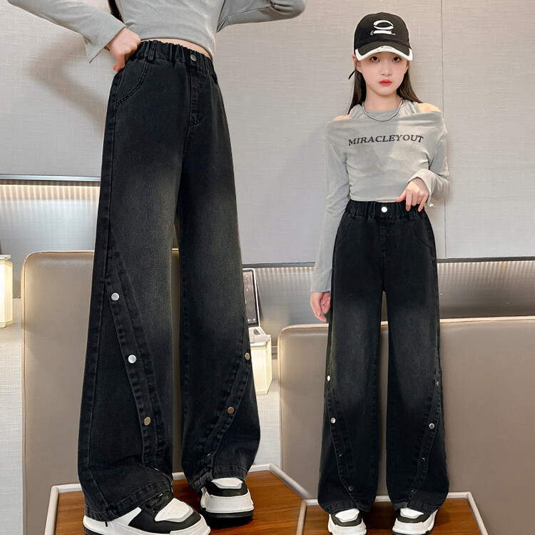 Girls' Denim Wide-Leg Pants Spring & Fall 2025 New Spring Loose Straight Pants Kidsren's Spring Casual Pants Girls' Denim Wide-Leg Pants Spring & Fall 2025 New Spring Loose Straight Pants Kidsren's Spring Casual Pants
