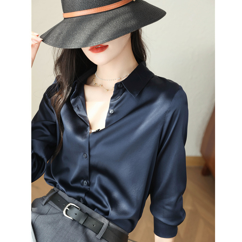 Light luxury "water sense"! 19 Mmi Heavy Silk Shirt Loose Slimming Classic Commuting Solid Color Shirt for Women