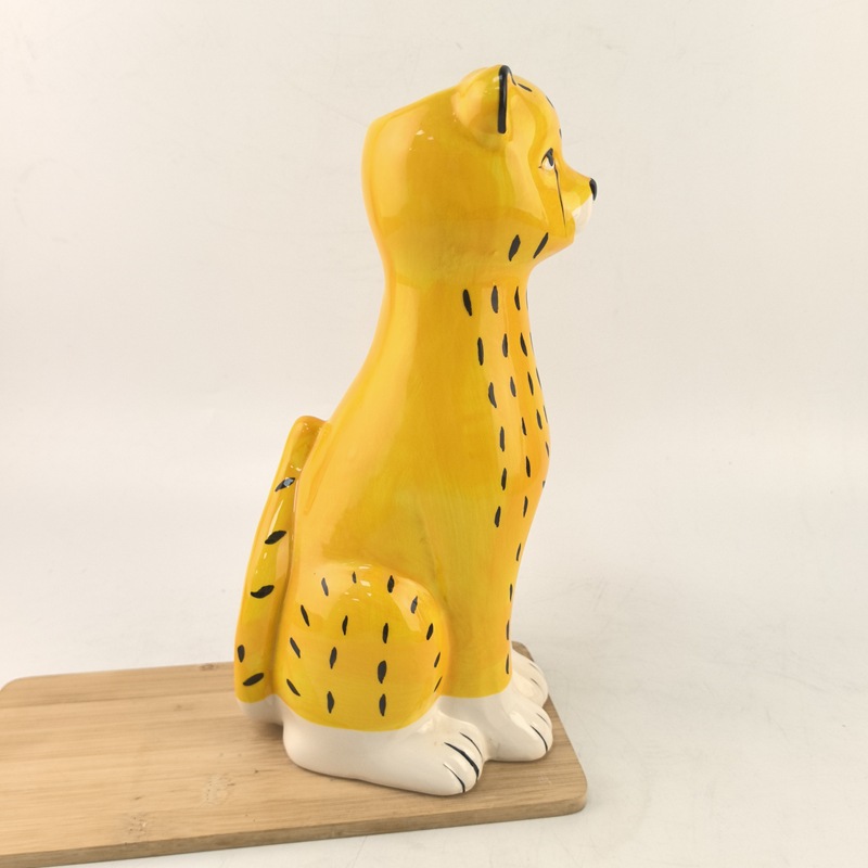 Animales creativos nórdicos, jarrón de guepardo amarillo, decoración artesanal, jarrón, decoración de flores húmedas y secas, recipiente de cerámica decorativo