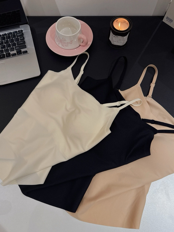 090602 夏季新款女士吊带背心女带一体胸垫美背可外穿修身内搭|undefined