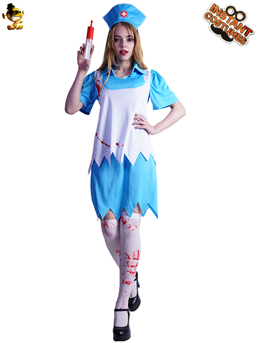Las mujeres adultas de la enfermera del zombi sangriento partido De Halloween traje Zombie sangrienta enfermera femenina juego de rol traje
