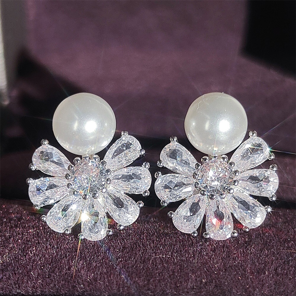 Baroque Zircon Pearl Flower Drop Earrings For Wedding And Party_voghion.com