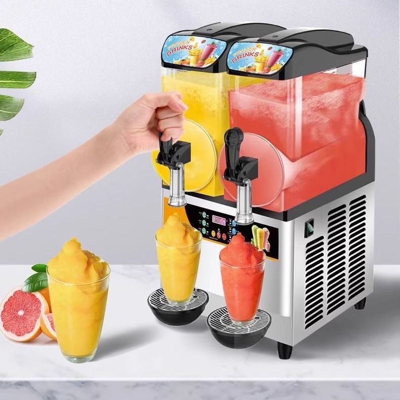 Wanke Da Commercial Automatic Dual-Cylinder Snow Machine, Slush Machine, Smoothie Machine, and Three-Cylinder Juice and Beverage Dispenser