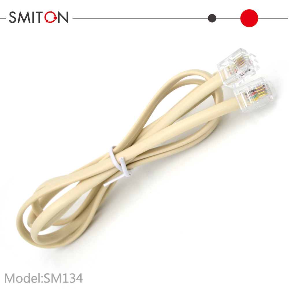 IV色电话跳线 RJ11-6p4c  米黄色 电话机直线 1.5米 象牙黄4C线