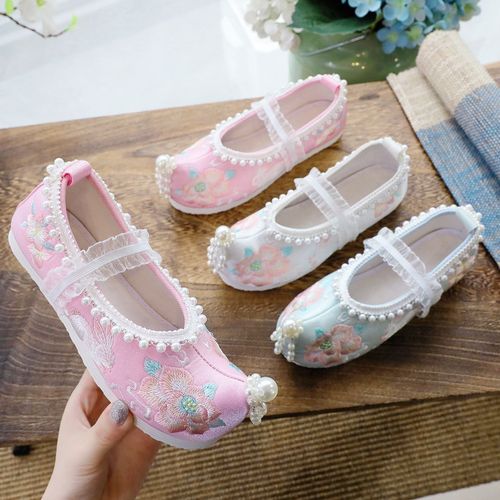  princess pearl elements Chinese hanfu fairy princess shoes flat shoes breathable a pedal chinese folk dance cosplay shoes embroidered clothing shoes of the girls