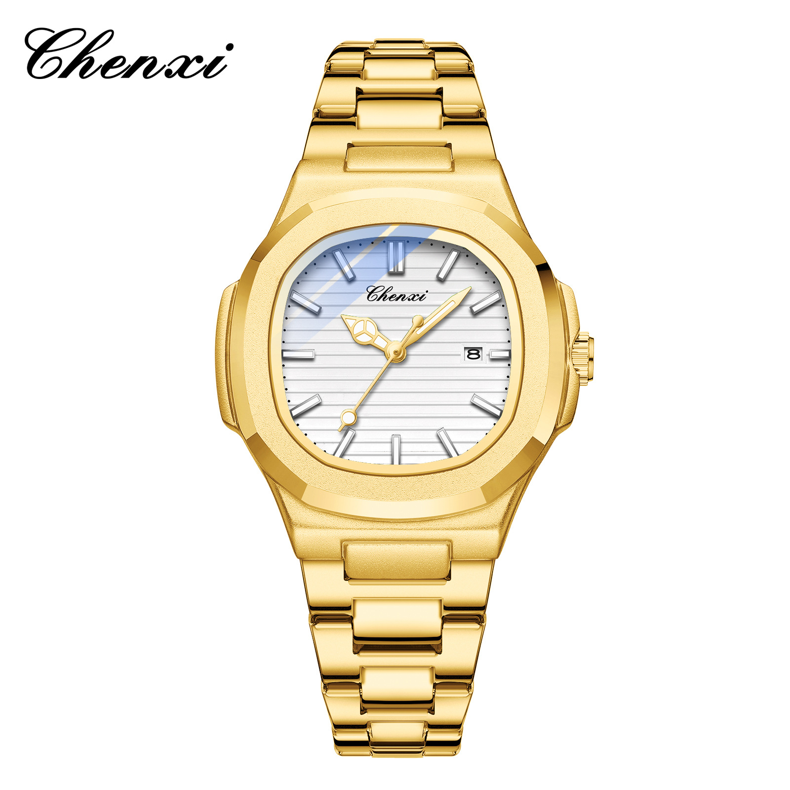 Chenxi transfronterizo venta caliente correa de acero reloj pareja luminosa impermeable simple moda negocio calendario hombres y mujeres reloj de cuarzo