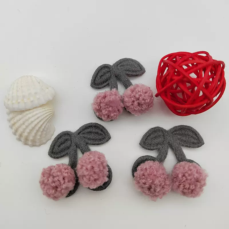 蝴蝶结小叶子樱桃毛球车厘子手工DIY泰迪卷球对对球发饰服装配件