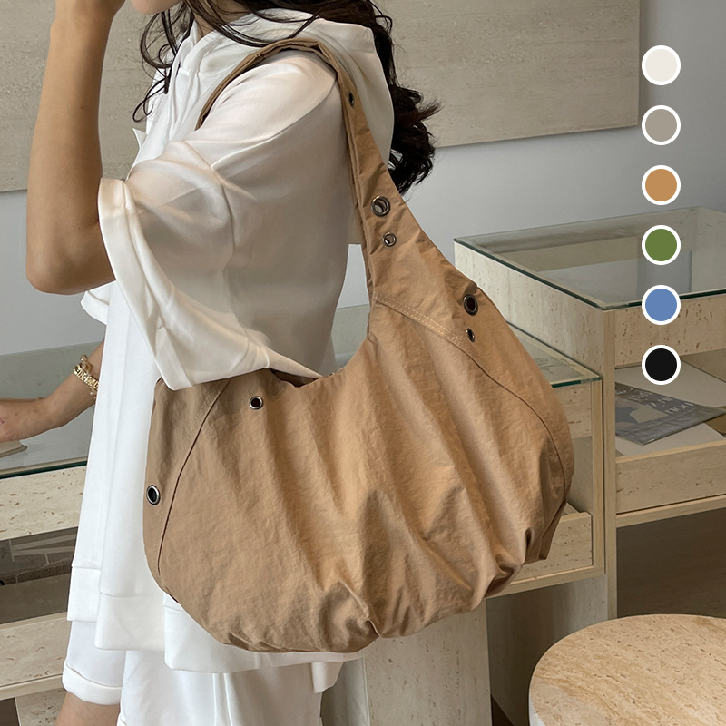 Fashionable and versatile canvas bag, large-capacity tote bag, shoulder bag, simple commuter nylon crossbody handbag for women