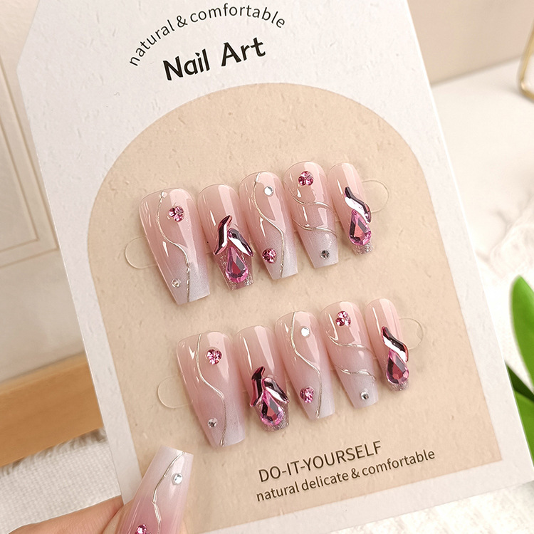 Manicura de Año Nuevo, 10 piezas de diamantes de perlas hechos a mano, arte de uñas portátil, parche de uñas Xiaohongshu, venta al por mayor