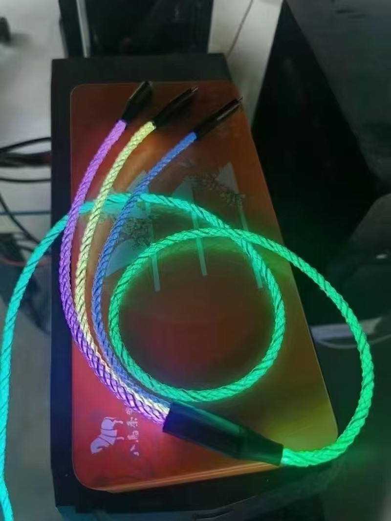 RGB 1-to-3 Data Cable Car-mounted LED Gradient Light Applicable Android Apple Huawei Type-C 3-in-1 Fast Charging Cable
