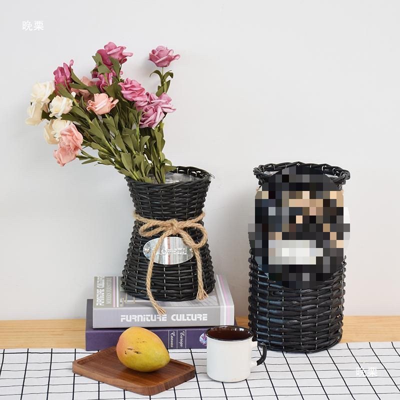 Decoración floral canasta floral canasta de sauce flor seca maceta trenzada canasta sala de estar artesanal idílica creativa adornos de caña