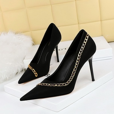 3739-2 European and American Sexy Nightclubs Show Thin Thin Thin Heels Super High Heels Shallow Mouth Pointed Metal Chai