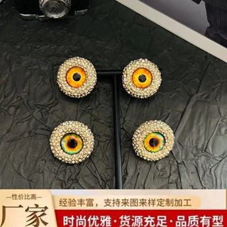 夏 中古  个性满钻眼睛黄铜耳针